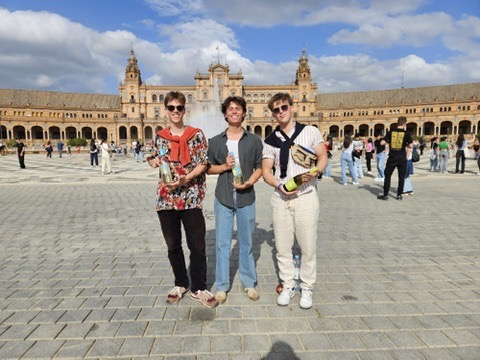 Friends in a city square